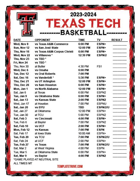 texas tech red raiders baseball schedule 2023